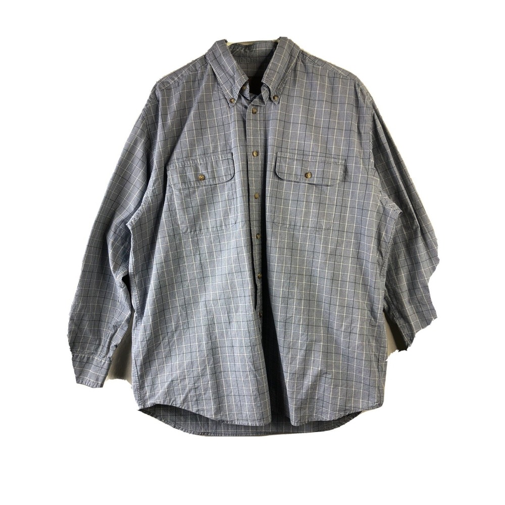 CLEARWATER OUTFITTERS Mens L Cotton Plaid Shirt‎ Blue Tan